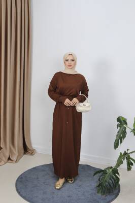 Acı Kahve Bağcıklı Merserize Elbise