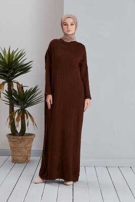 Acı Kahve Fitilli Triko  Elbise