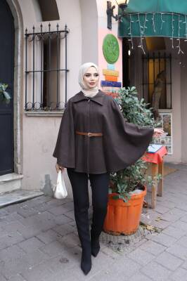 Acı Kahve Kemerli Pelerin Panço 