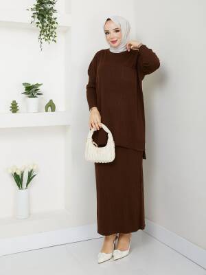 Acı Kahve Örme Triko Cep Detaylı İkili Takım