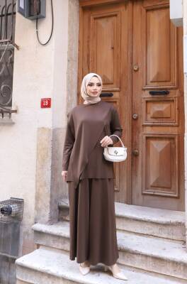 Acı Kahve Oysho Kumaş Pantolonlu İkili Takım 