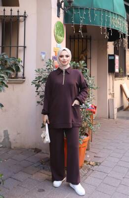 Acı Kahve Oysho Kumaş Pantolonlu İkili Takım 