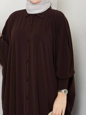 Acı Kahve Sandy Kumaş Düğmeli Ferace