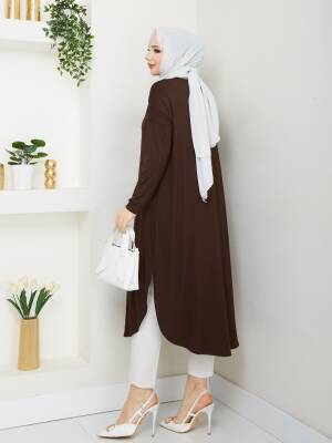 Acı Kahve Yanları Yırtmaçlı Viskon Penye Tunik