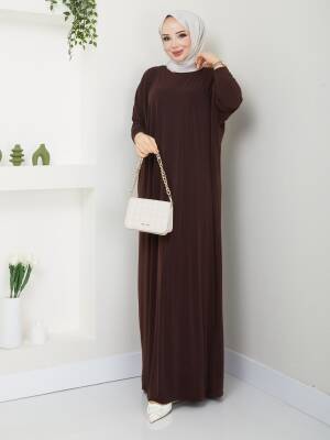 Acı Kahve Yarasa Kol Düz Sandy Elbise