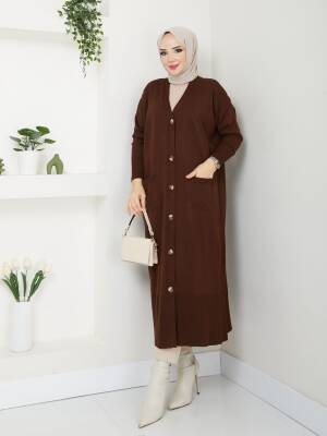 Acı Kahve Yarasa Kol Triko Hırka