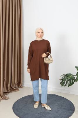 Acı Kahve Yırtmaçlı Merserize Tunik