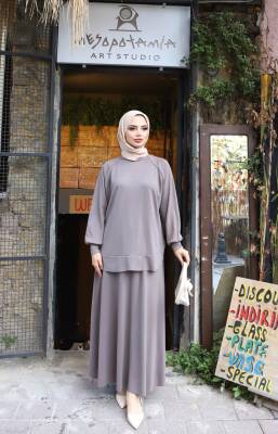 Açık Gri Oysho Kumaş Etekli İkili Takım 