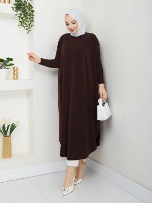 Acı Kahve Yanları Yırtmaçlı Sandy Tunik