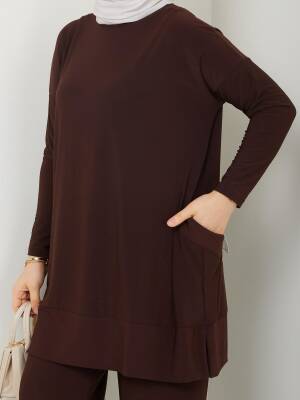 Almina Yanları Cepli Acı Kahve Sandy Pantolonlu Takım - 2