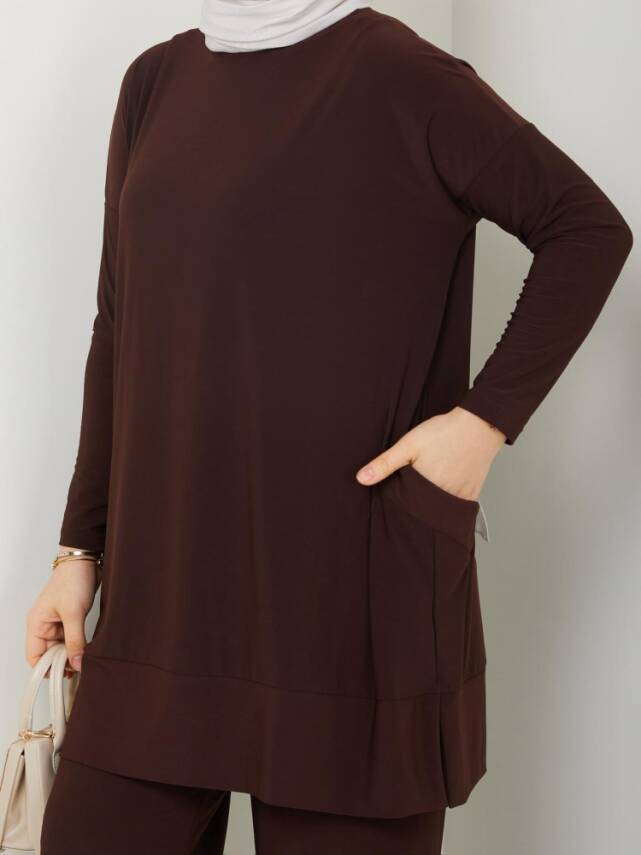 Almina Yanları Cepli Acı Kahve Sandy Pantolonlu Takım - 2