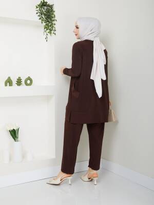 Almina Yanları Cepli Acı Kahve Sandy Pantolonlu Takım - 3