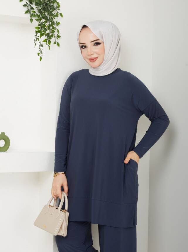 Almina Yanları Cepli Antrasit Gri Sandy Pantolonlu Takım - 3