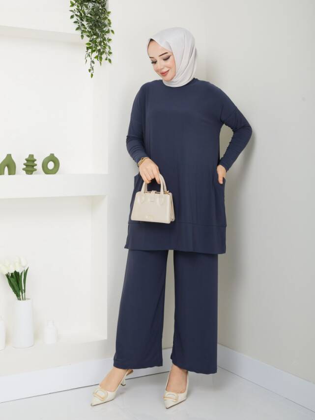 Almina Yanları Cepli Antrasit Gri Sandy Pantolonlu Takım - 1