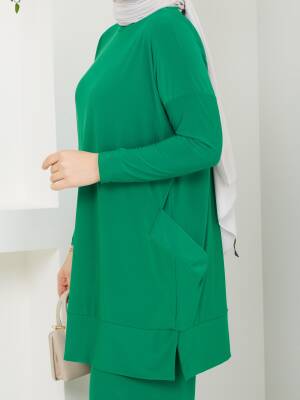 Almina Yanları Cepli Benetton Yeşili  Sandy Pantolonlu Takım - 2