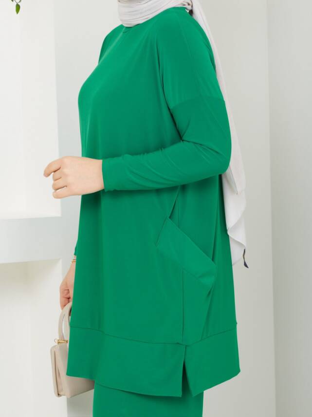 Almina Yanları Cepli Benetton Yeşili  Sandy Pantolonlu Takım - 2