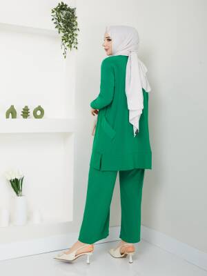 Almina Yanları Cepli Benetton Yeşili  Sandy Pantolonlu Takım - 3