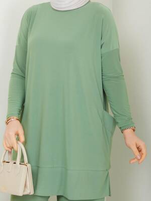 Almina Yanları Cepli Çağla Yeşili Sandy Pantolonlu Takım - 2