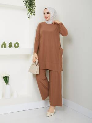 Almina Yanları Cepli Camel Sandy Pantolonlu Takım - 3