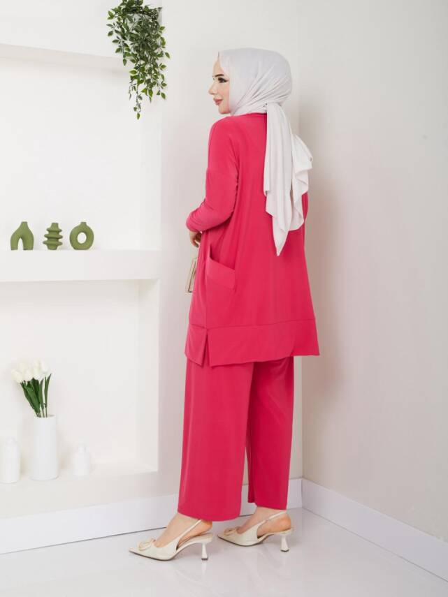 Almina Yanları Cepli Fuşya Sandy Pantolonlu Takım - 2