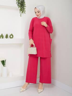 Almina Yanları Cepli Fuşya Sandy Pantolonlu Takım 