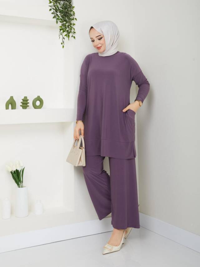 Almina Yanları Cepli Gül Kurusu Sandy Pantolonlu Takım - 1