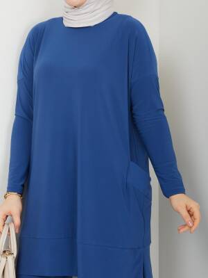 Almina Yanları Cepli İndigo Mavi Sandy Pantolonlu Takım - 2