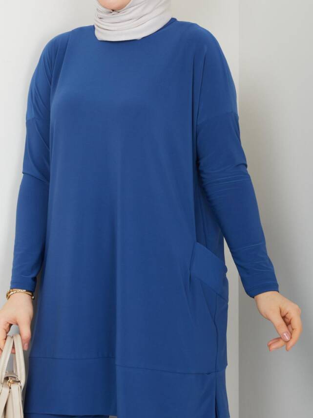 Almina Yanları Cepli İndigo Mavi Sandy Pantolonlu Takım - 2