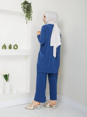 Almina Yanları Cepli İndigo Mavi Sandy Pantolonlu Takım - 3