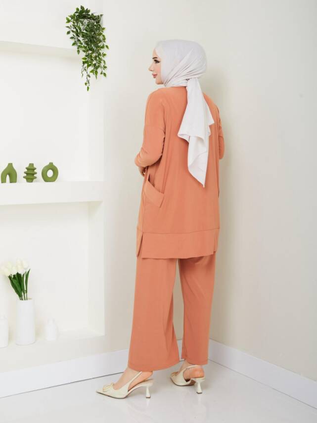 Almina Yanları Cepli Kayısı Sandy Pantolonlu Takım - 2