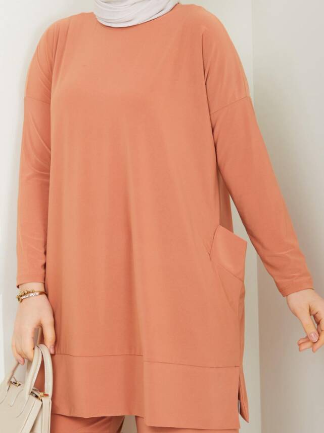 Almina Yanları Cepli Kayısı Sandy Pantolonlu Takım - 3