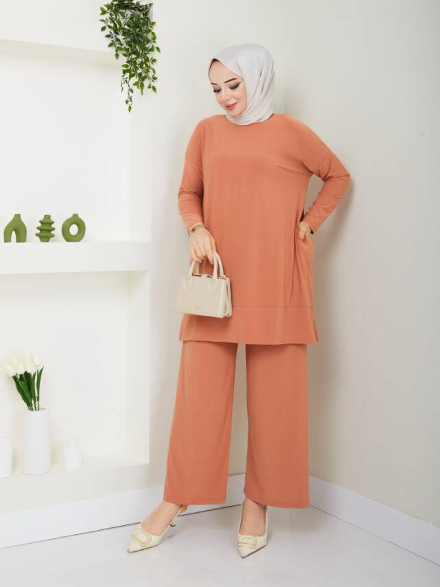 Almina Yanları Cepli Kayısı Sandy Pantolonlu Takım - 1