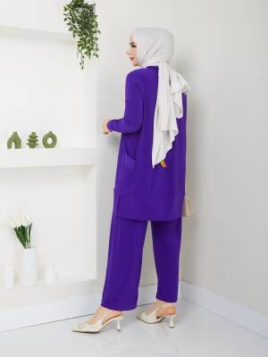 Almina Yanları Cepli Menekşe Moru Sandy Pantolonlu Takım - 2