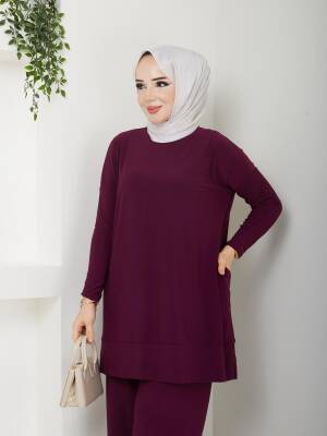 Almina Yanları Cepli Mürdüm Sandy Pantolonlu Takım - 3