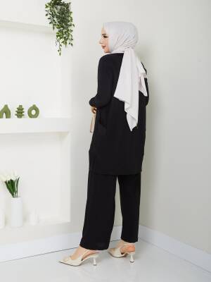 Almina Yanları Cepli Siyah Sandy Pantolonlu Takım - 2