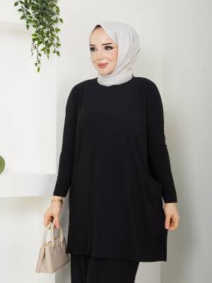 Almina Yanları Cepli Siyah Sandy Pantolonlu Takım - 3