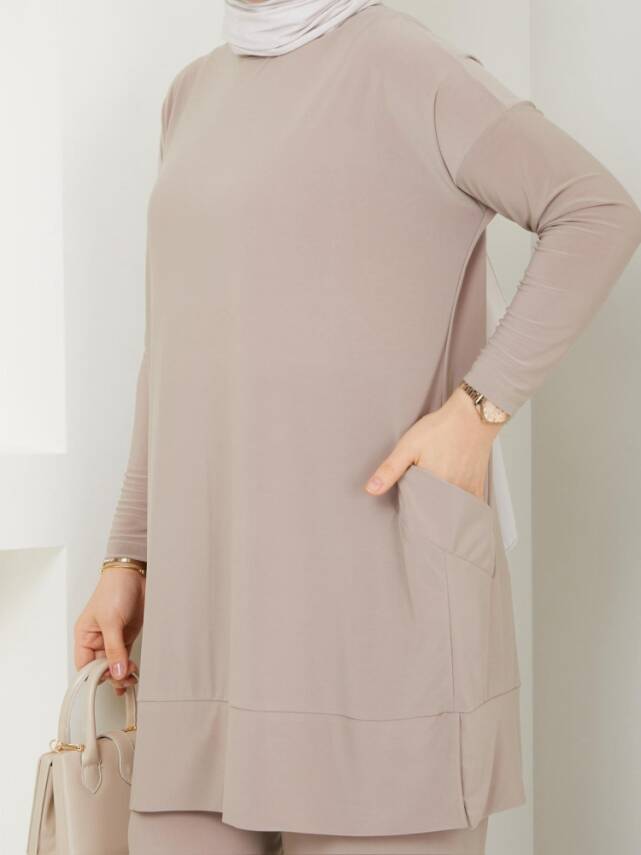 Almina Yanları Cepli Taş Sandy Pantolonlu Takım - 2