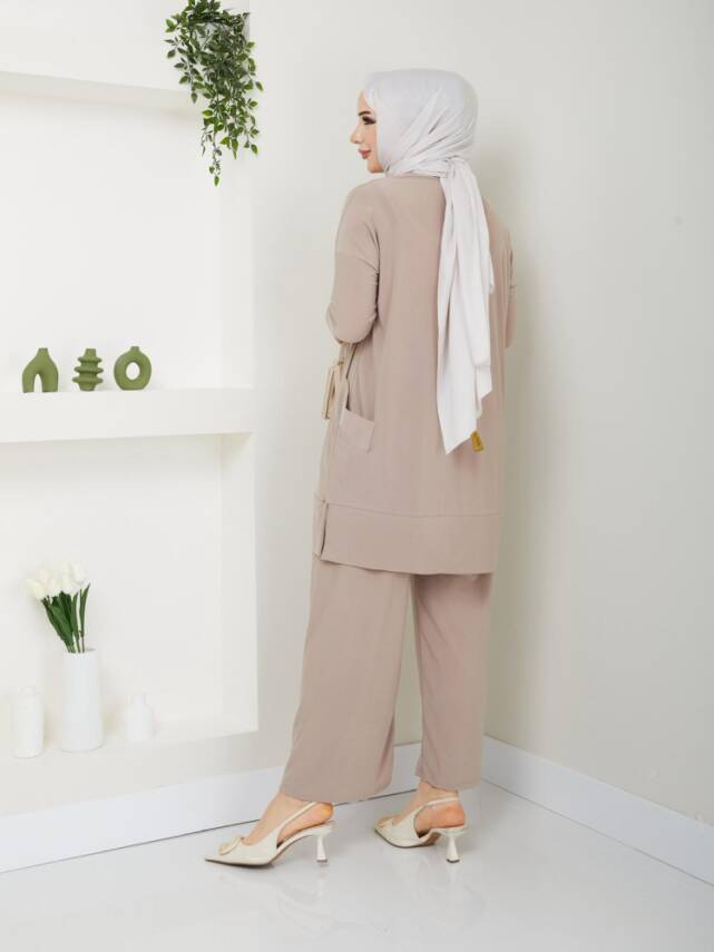 Almina Yanları Cepli Taş Sandy Pantolonlu Takım - 3