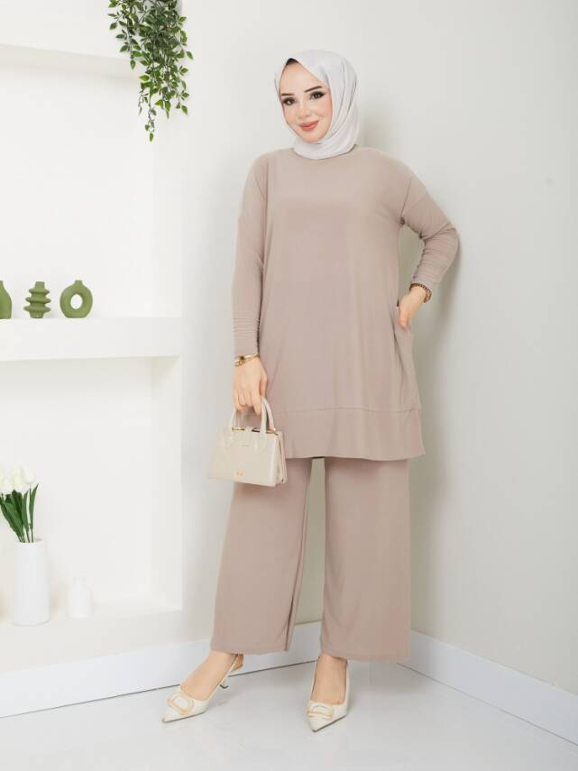 Almina Yanları Cepli Taş Sandy Pantolonlu Takım - 1