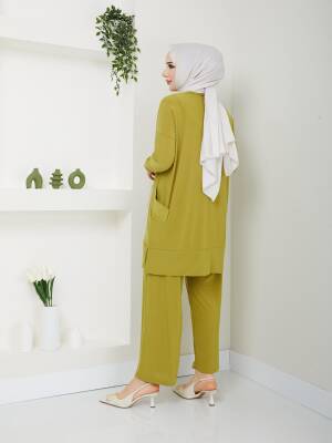 Almina Yanları Cepli Yağ Yeşili Sandy Pantolonlu Takım - 2
