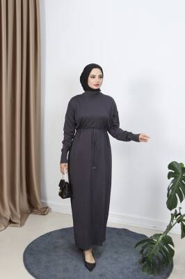 Antrasit Gri Bağcıklı Merserize Elbise
