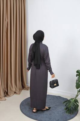 Antrasit Gri Bağcıklı Merserize Elbise - 3