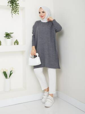 Antrasit Gri Balıkçı Yaka Triko Tunik