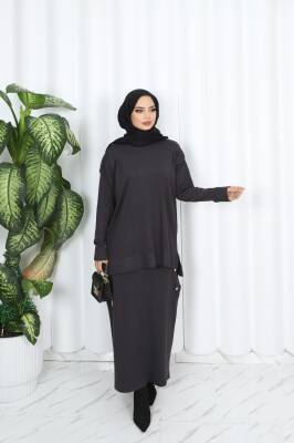 Antrasit Gri Düğmeli Merserize Etekli Takım 