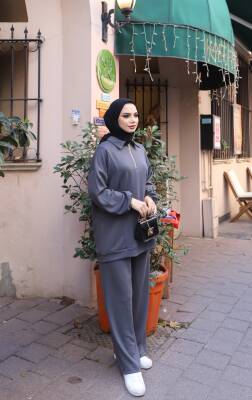 Antrasit Gri Oysho Kumaş Pantolonlu İkili Takım 