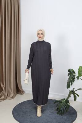 Antrasit Gri Saç Örgülü Merserize Elbise