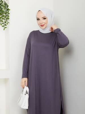 Antrasit Gri Yanları Yırtmaçlı Viskon Penye Tunik