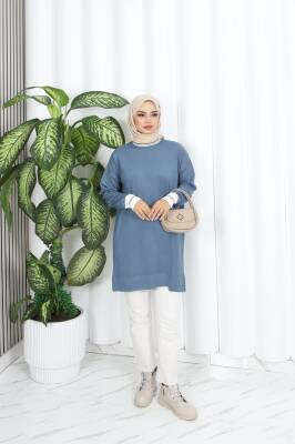 Bebe Mavisi Sim Detaylı Merserize Tunik