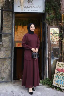 Bordo Oysho Kumaş Etekli İkili Takım 