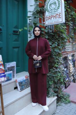 Bordo Oysho Kumaş Pantolonlu İkili Takım 